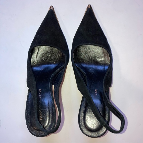 Good American Black Suede Leather Slingback Pointed Toe Pump Heels 7.5 - Picture 2 of 6